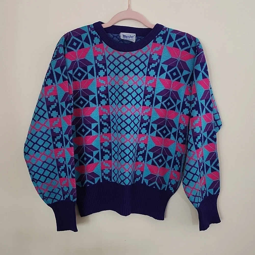 Meister vintage alpine ski sweater, Hong Kong, wool blend, women's small